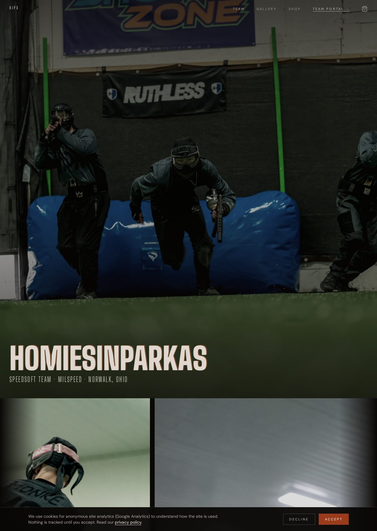 Screenshot of the Homies in Parkas ecommerce homepage created by Nuvan